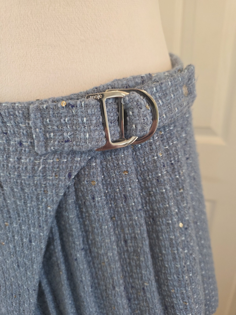 Maje Paris Pleated Tweed Skort Metallic Boucle Wrap Mini SZ 38 US 6/8 - Picture 4 of 12
